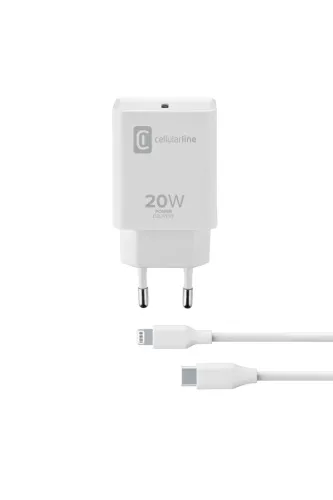 Cargador Cellular Line ACHIPHKITC2LM Para Apple iPhone y iPad Cable Lightning USB-C 100 cm 20W Blanco