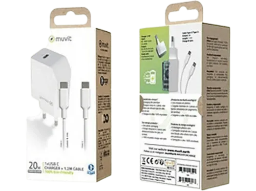 Cargador Muvit MCPAK0044 USB-C a USB-C Universal 1 m 20W Blanco