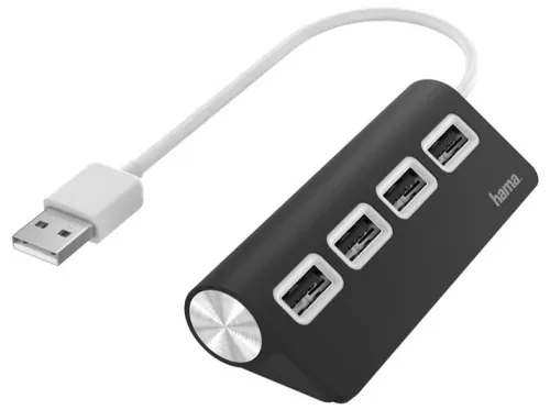 Hub USB/Concentrador Hama 00200119 USB 2.0 Para portátiles Plug & Play 4x Puertos USB Negro
