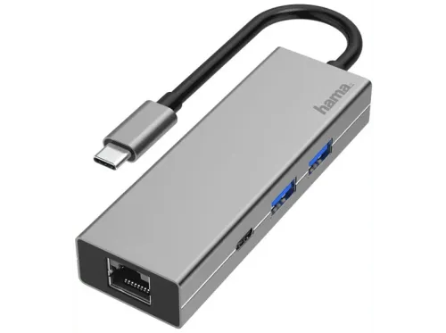 Hub USB/Concentrador Hama 00200108 LAN USB Tipo-C USB 3.2 100W Gris