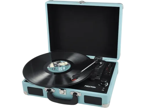 Tocadiscos Prixton VC40 Reproductor Vinilo Bluetooth USB Altavoces Incorporados Diseño de Maleta Azul