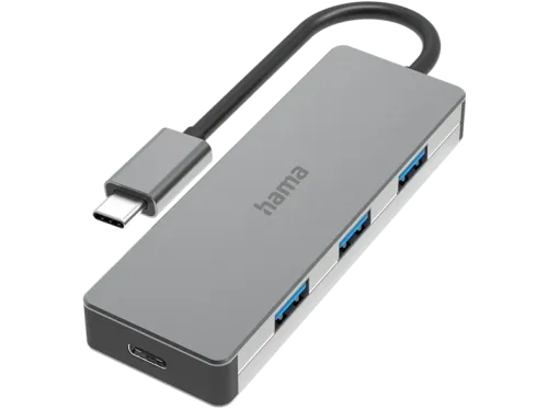 Hub USB/Concentrador Hama 00200105 10 Gbit/s 4 puertos 2x USB-C 3x USB-A 0.15 m TB 3/4 Slim Gris