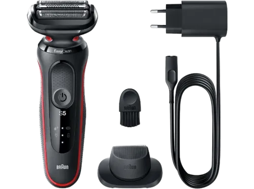 Afeitadora Braun Series 5 51-R1200s 3 Cuchillas EasyClick EasyClean,SensoFlex Wet & Dry Accesorio para corte de pelo Rojo
