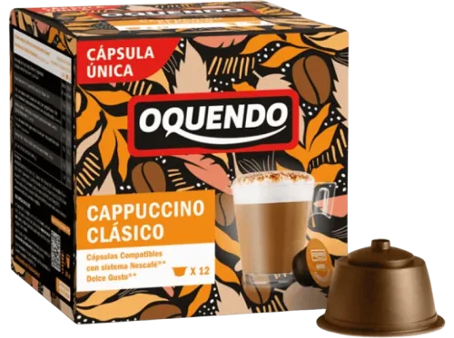 Cápsulas monodosis Oquendo Cappuccino Clásico 12 Cápsulas Con sabor a chocolate