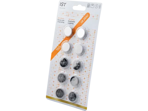Pilas botón- ISY IBA-3032 Pack 10 pilas de botón Litio alcalino Plata