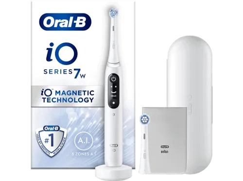 Cepillo eléctrico Oral-B iO 7W Con 2 Cabezales 1 Estuche De Viaje Y 1 Funda Para Cargador Diseñado por Braun Blanco