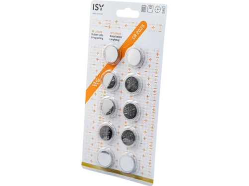 Pilas de botón- ISY IBA-3025 Pack 10 pilas de botón Litio Plata