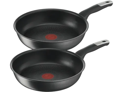 Set de sartenes TEFAL Jordi Cruz G2550S2B 20 y 26 cm 2 unidades Revestimiento Titanium Antirrayaduras Tecnología Thermo-Fusion Aluminio Negro