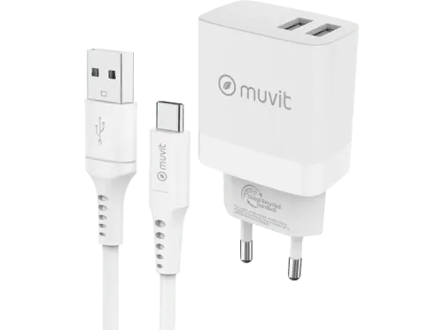 Cargador MUVIT TR361002+CA002-AC-AW Universal  USB A 50/60 Hz Blanco