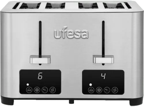 Tostadora Ufesa Quartet Delux 1500 W 4 Ranuras Boca ancha 7 niveles tostado Inox
