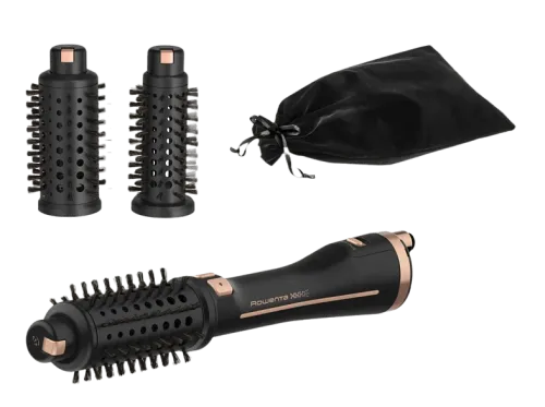 Cepillo de aire caliente Rowenta Virtuose Brush Ultimate Experience CF9625F0 2 en 1 Seca y moldea 3 cabezales Pro Keratin Tecnol. Iónica Negro