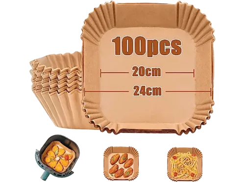 Accesorio freidora NK Papel Airfryer Cuadrado 20 cm Papel 100 % natural 100 piezas Marrón