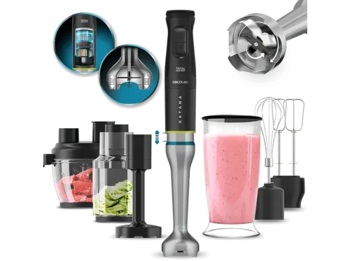 Batidora de mano Cecotec Katana 15 TotalDestroy Full B 1500 W 8 cuchillas 21 velocidades Turbo Set completo Brazo XL Black