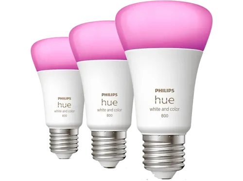 Bombilla Inteligente Philips Hue A60 Pack 3 E27 Luminosidad 800 Blanca y colores Bluetooth
