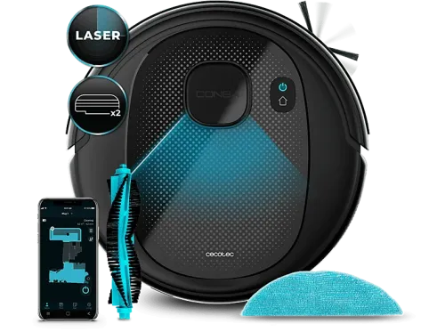 Robot friegasuelos Cecotec Conga 7490 Eternal X-Treme Láser 4en1 3000 Pa 320 ml 110 min 8 modos Wi-Fi Alexa Negro