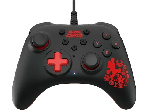 Mando Hori Turbo Super Mario Para Nintendo Switch Con Cable Negro y Rojo