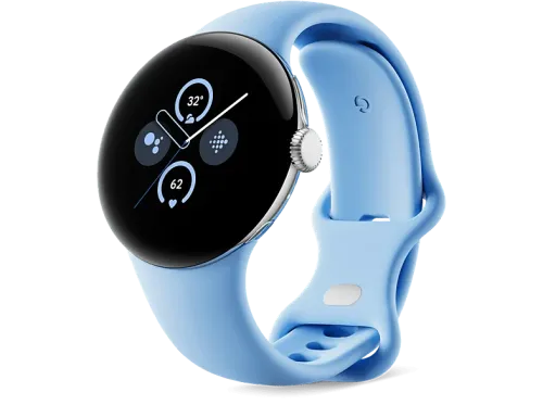 Smartwatch Google Pixel Watch 2 41 mm AMOLED GPS Android Caja aluminio plata pulida Correa deportiva azul celeste