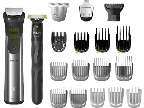 Afeitadora corporal Philips Series 9000 MG9553/15 20 en 1 Recorte uniforme OneBlade para líneas limpias Hasta 120 min Gris