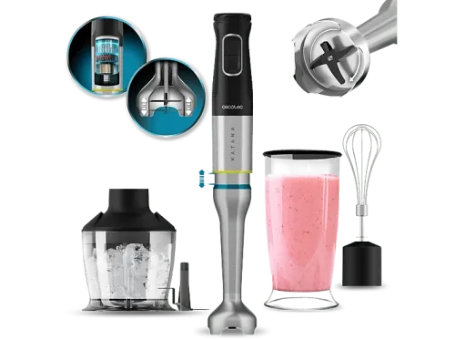 Batidora de mano Cecotec Katana 15 Chop B 1500 W 21 velocidades Turbo Incluye picadora de 600ml Vaso de 800ml Brazo XL Black