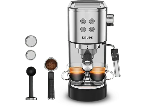 Cafetera express Krups Virtuoso + XP444C 1400 W 15 Bar 1 L Thermoblock Compatible cápsulas blandas té e infusiones Apagado autom. Acero Inox