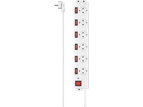 Regleta Hama Schuko 6 tomas Interruptor 250 V Cable 1.5 m Blanco