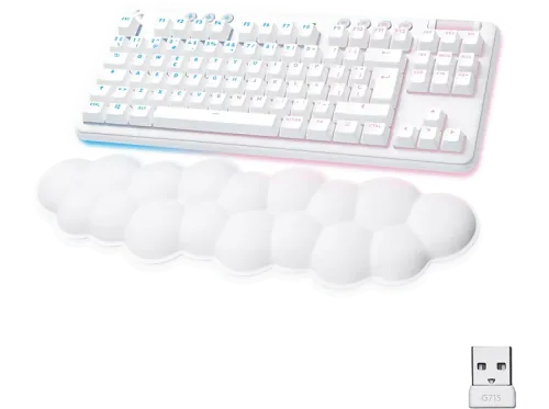 Teclado gaming Logitech G G715 Linear Aurora Collection Bluetooth Retroiluminación Lightsync Lightspeed Interruptores lineales PC/Mac Blanco