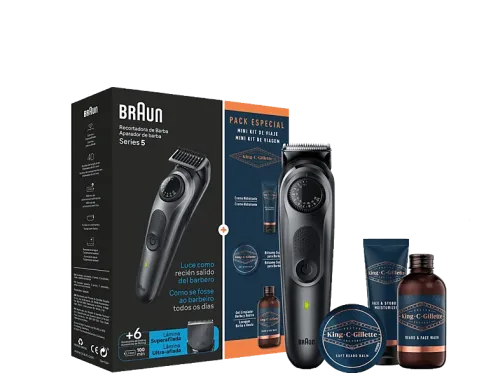 Barbero Braun Series 5 BT5450 + Pack King C.Gillette Autonomía 100 min 40 Ajustes de longitud 3 Peines
