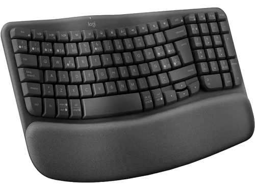 Teclado Logitech Wave Keys Inalámbrico Ergonómico Reposamanos Easy-Switch Bluetooth Multisistema Negro