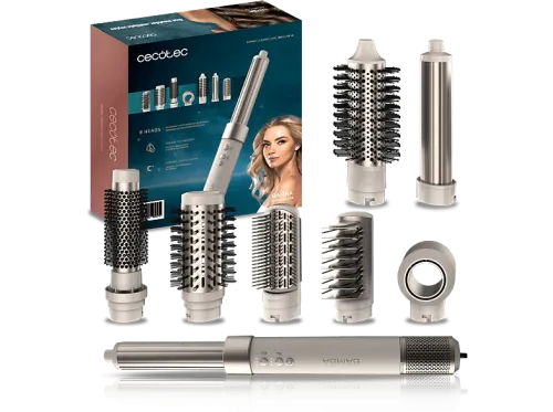 Moldeador Cecotec Bamba CeramicCare AirGlam W Tecnología iónica 8 en 1 3 velocidades 3 temperaturas 8 accesorios Coanda Cerámico White Gold