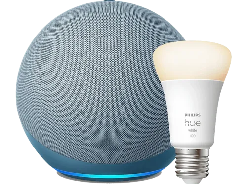 Pack de Echo (4ª Gen) Altavoz inteligente con Alexa Azul grisáceo + Bombilla Philips Hue LED E27 Luz Blanca