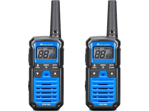 Walkie Talkie Midland XT50 Pro Carga Rápida 85 canales (69 LPD + 16 PMR446) USB Alcance de 8 km Azul