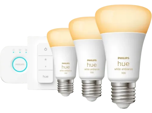Kit de iluminación Philips Hue Kit de inicio E27 8W Luz Blanca Fría a Cálida,3 bombillas LED + Interruptor + Hue Bridge
