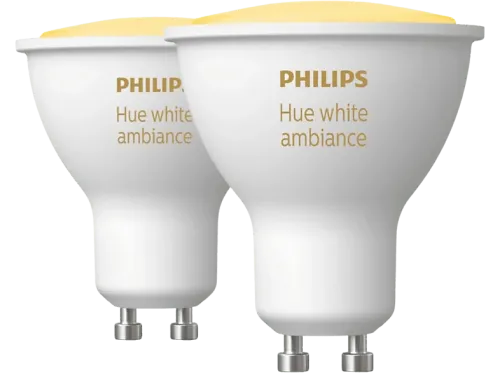 Bombilla inteligente Philips Hue GU10 Luz Blanca de Cálida a Fría 3W Control de voz 2 unidades Blanco