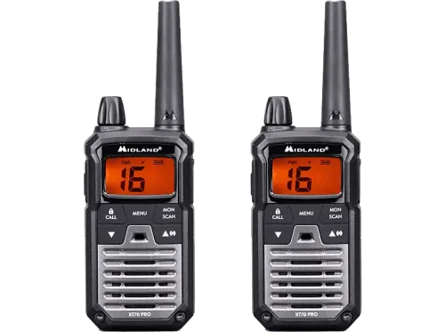 Walkie Talkie Midland XT70 Pro Carga Rápida 32 canales USB Alcance de 12 km Negro