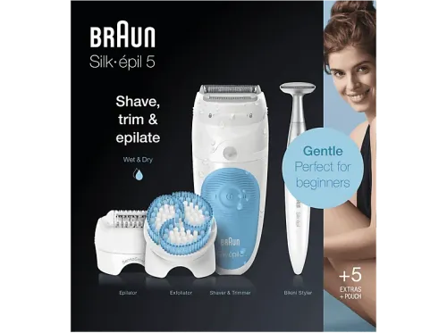 Depiladora Braun Silk-épil 5-815 Depiladora de arranque Exfoliación y Rasurado 5 Accesorios Perfiladora Zona Bikini Wet&Dry