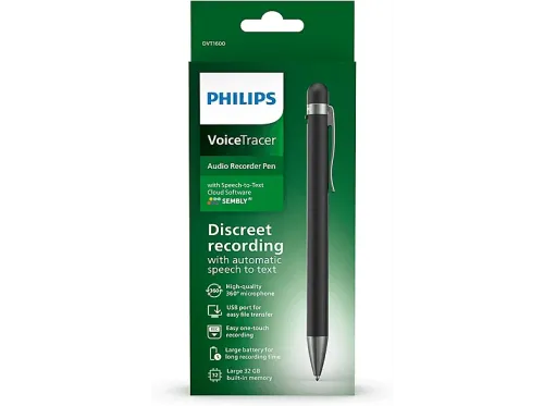 Grabadora de voz Philips DVT1600 32 GB Forma de lápiz Reconocimiento de voz Negro