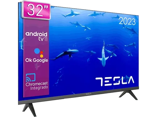TV LED 32" Tesla 32E635BHS HD Android TV 11 WiFi Bluetooth Chromecast integrado Negro
