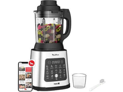 Batidora de vaso Moulinex Perfectmix Cook LM835D 1400 W 2 L 6 Cuchillas Powelix Recetas Frías y Calientes 10 programas Táctil Inox.