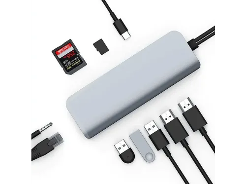 Hub USB Hyper HD392 10 Puertos en 2 Para Mackbook Air/Pro 5 Gbit/s Plata