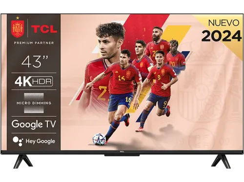 TV LED 43" TCL 43P655 UHD 4K Quad Core Smart TV Google TV HDR Brushed titanium metal front