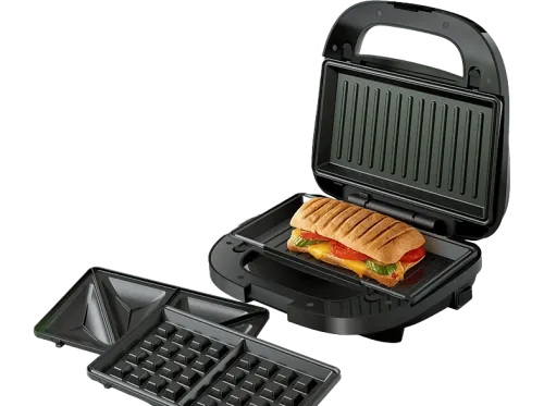 Sandwichera Philips HD2350/80  Sandwichera 3 en 1 750 W 2 sandwiches Acero inoxidable 3 placas intercambiables Negro