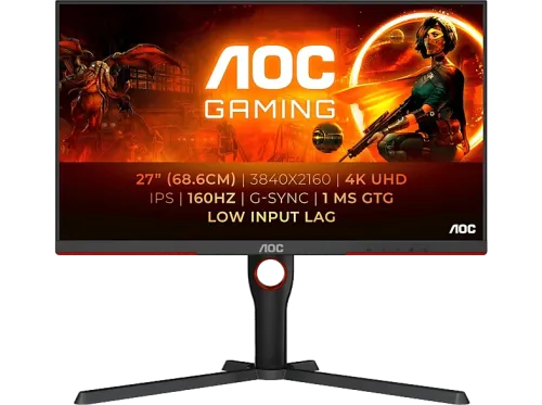 Monitor gaming AOC U27G3X/BK 27" UHD 4K 1 ms 160 Hz HDMI DisplayPorts Altura Ajustable G-SYNC Compatible + Adaptive Sync Negro Rojo