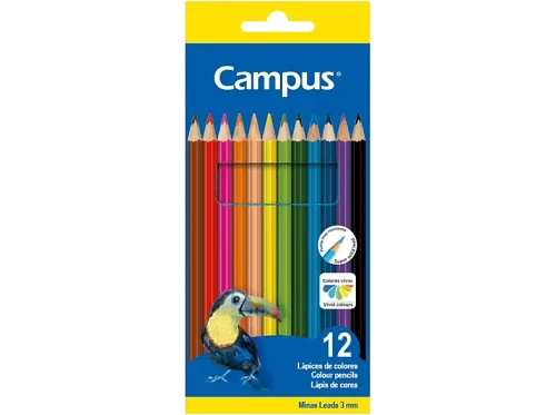 Lápices de colores Campus 080564 12 Colores Minas Gruesas y Duraderas Multicolor