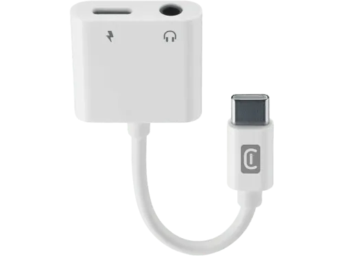Adaptador USB-C CellularLine Sound Charge Conexión simultánea Puerto de 3.5 mm Cable 10 cm Blanco