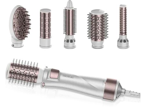 Moldeador Cecotec Bamba CeramicCare 5in1 Pro Tecnología iónica Revestimiento cerámico 3 temperaturas 2 velocidades 5 cabezales White Rose