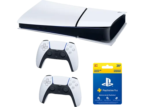 Consola Sony PlayStation 5 Slim Digital Edition 1 TB SSD 4K 2 mandos (Blancos) Chasis D Blanco + Tarjeta PS Plus 25€