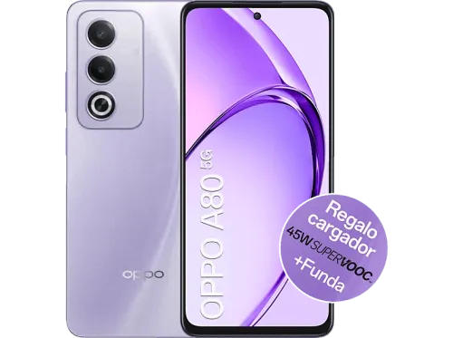 Móvil OPPO A80 5G Moonlight Purple 256 GB 8 GB RAM 6.67" LCD HD+ Mediatek Dimensity 6300 5100 mAh Android + Cargador 45W Supervooc + Funda