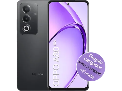 Móvil OPPO A80 5G Starry Black 256 GB 8 GB RAM 6.67" LCD HD+ Mediatek Dimensity 6300 5100 mAh Android + Cargador 45W Supervooc + Funda