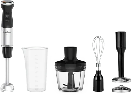 Batidora de mano Moulinex QuickChef+ DD674810 4 en 1 1000 W Tecnología Powelix 20 Velocidades Modo Silencioso Acces. Incluidos Acero Inox.