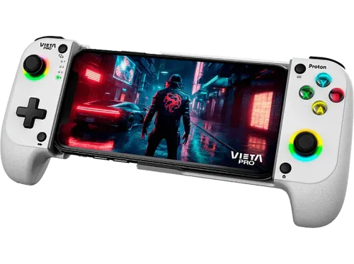 Gamepad Vieta Pro Proton Bluetooth Inalámbrico Ajustable hasta 18 cm Función Turbo Dual Vibration Baja latencia 8h autonomía Blanco